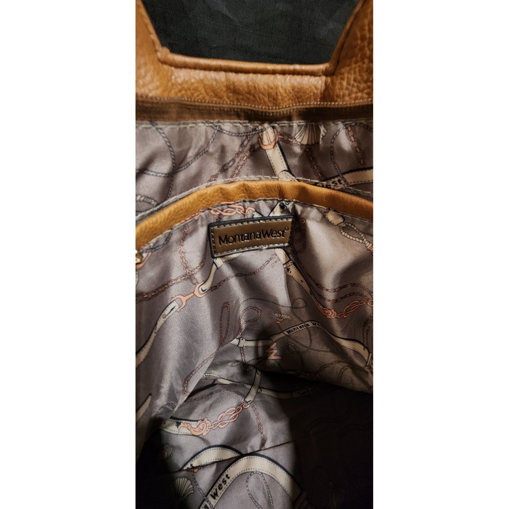 Montana West Tote Bag Handle Satchel Purse Zipper Leather Rustic Western Brown - Picture 7 of 9